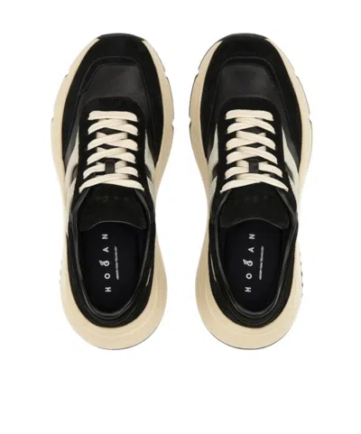 Hogan Suede And Nappa Leather Sneakers With Contrast Panel In Neutral