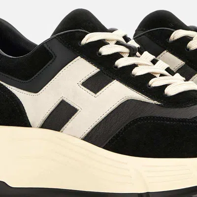 Hogan Suede And Nappa Leather Sneakers With Contrast Panel In Neutral