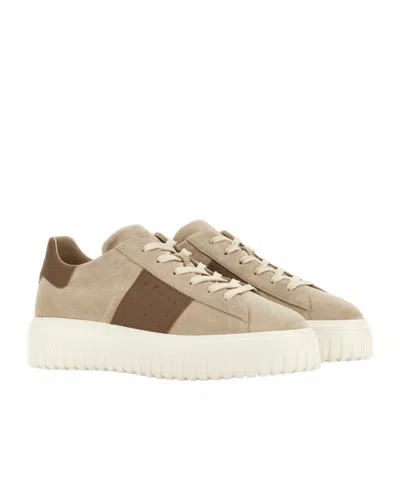 Hogan Low Top Sneakers Round Toe In Brown