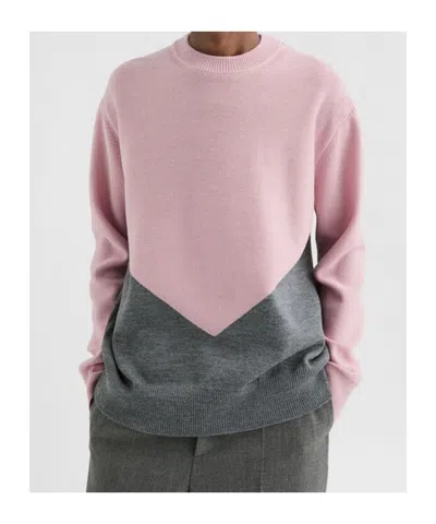 Jil Sander High Neck Color-blocked Sweater With Chevron Design In Pink