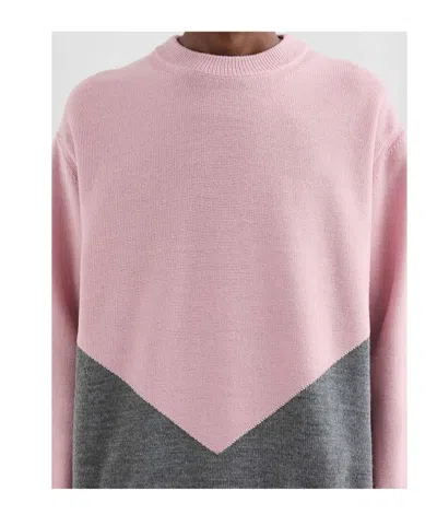 Jil Sander High Neck Color-blocked Sweater With Chevron Design In Pink