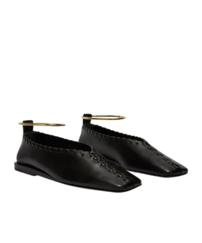 Jil Sander Black Whipstitch Anklet Ballerina Flats In Black