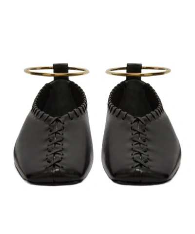 Jil Sander Black Whipstitch Anklet Ballerina Flats In Black