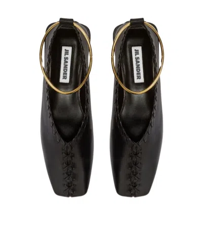 Jil Sander Black Whipstitch Anklet Ballerina Flats In Black
