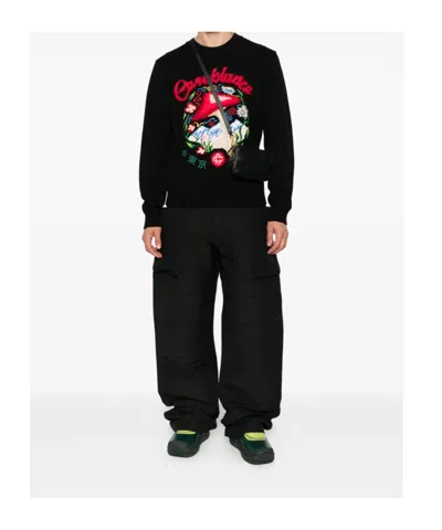 Casablanca Mushroom Embroidered Cotton Blend Sweater In Black