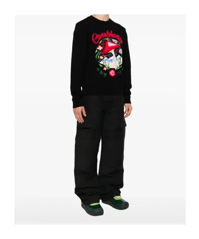 Casablanca Mushroom Embroidered Cotton Blend Sweater In Black