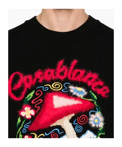 Casablanca Mushroom Embroidered Cotton Blend Sweater In Black