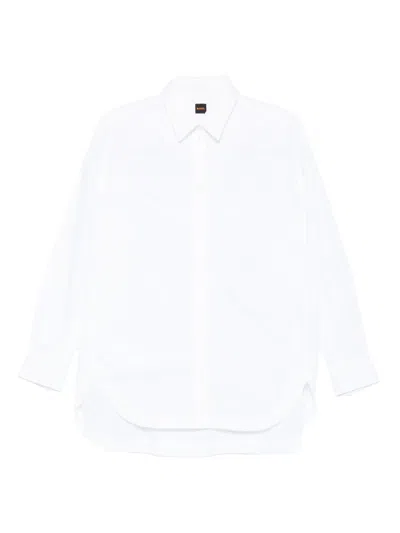 Hugo Boss Curved-hem Cotton Shirt In White