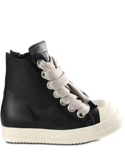 Rick Owens Lace-up High-top Rubber Sole Sneaker In Black