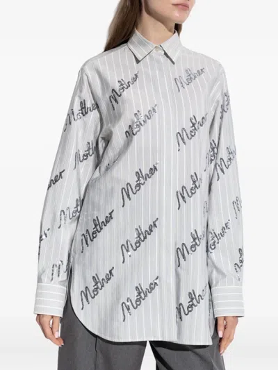 Stella Mccartney Sequin-embellished Striped Shirt In Gray