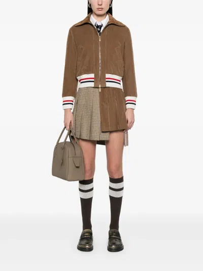Thom Browne Corduroy Crop Down Bomber Jacket In Brown