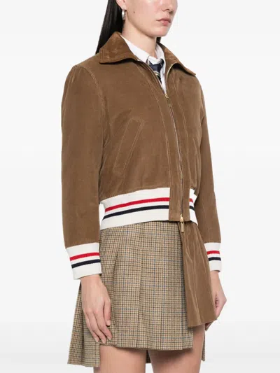 Thom Browne Corduroy Crop Down Bomber Jacket In Brown