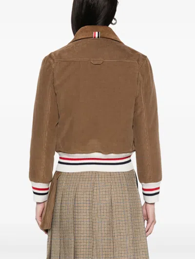 Thom Browne Corduroy Crop Down Bomber Jacket In Brown