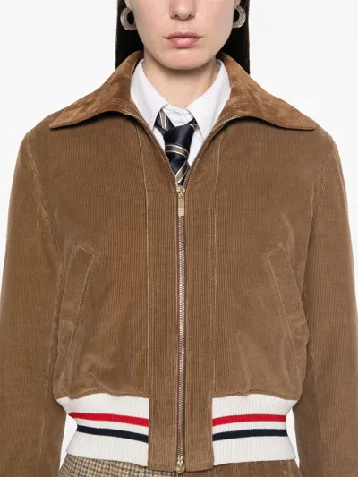 Thom Browne Corduroy Crop Down Bomber Jacket In Brown