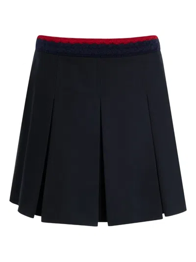 Moncler Cotton Gabardine Pleated Mini Skirt In Blue
