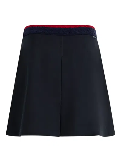 Moncler Cotton Gabardine Pleated Mini Skirt In Blue