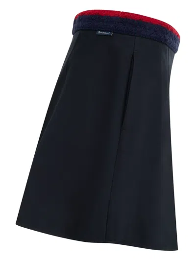 Moncler Cotton Gabardine Pleated Mini Skirt In Blue