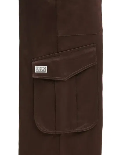 Kenzo Cotton Cargo Trousers In Brown