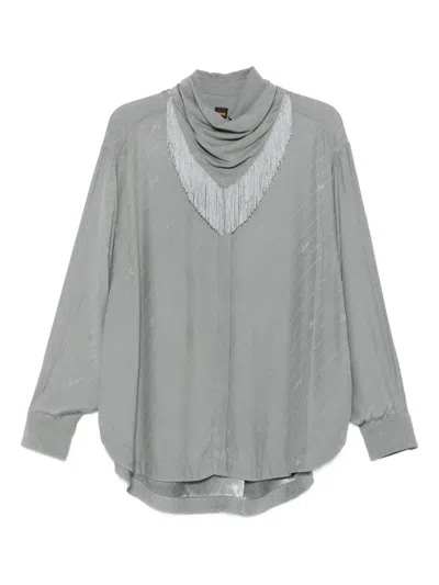 Hugo Boss Fringe-detail Blouse In Gray