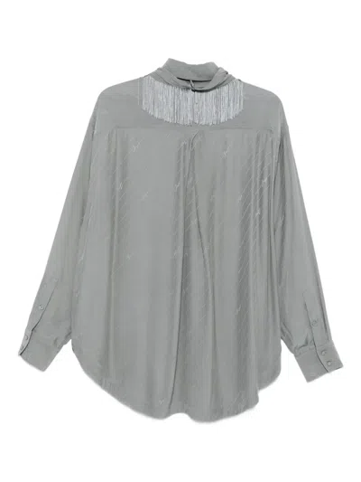 Hugo Boss Fringe-detail Blouse In Gray