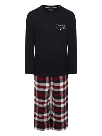 Tommy Hilfiger Junior Logo-print Checked Pajamas In Blue