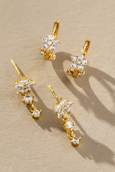 By Anthropologie Crystal Floral Drop Earrings, Set Of 2