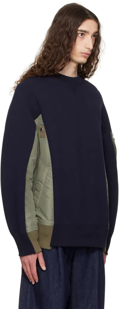 Sacai Navy & Khaki Sponge Sweat & Nylon Twill Sweatshirt In Blue