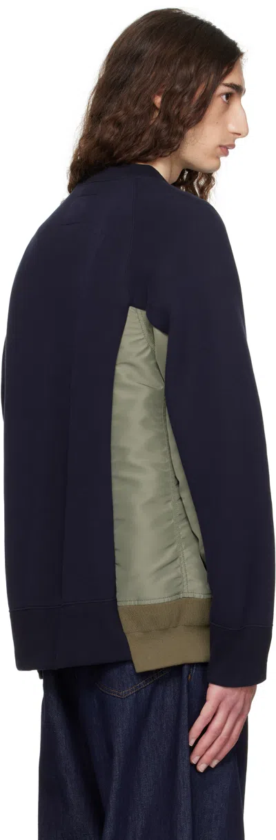Sacai Navy & Khaki Sponge Sweat & Nylon Twill Sweatshirt In Blue
