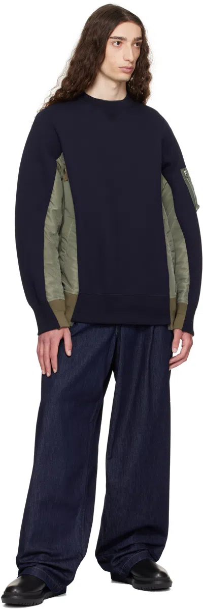 Sacai Navy & Khaki Sponge Sweat & Nylon Twill Sweatshirt In Blue