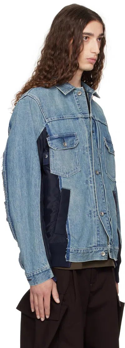 Sacai Blue Nylon Twill & Denim Jacket In Blue