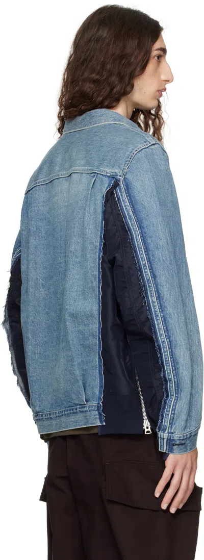 Sacai Blue Nylon Twill & Denim Jacket In Blue