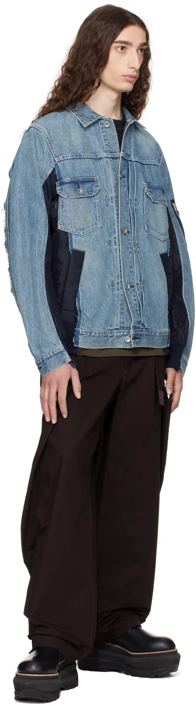Sacai Blue Nylon Twill & Denim Jacket In Blue