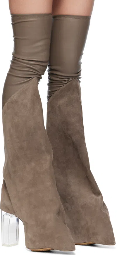 Rick Owens Gray Hollywood Taco Kiss Tall Boots