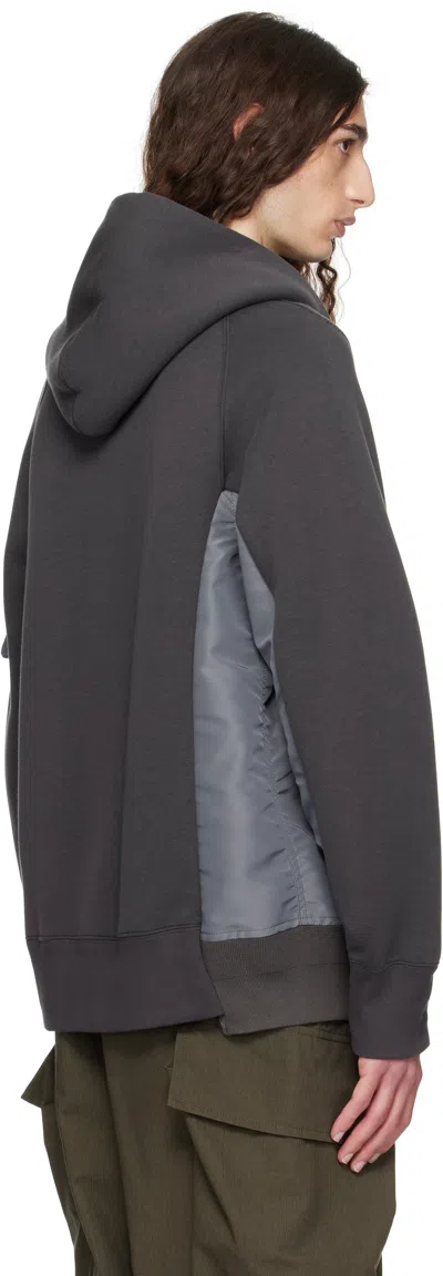 Sacai Mens C Gray X C Gray Contrast-panel Woven Hoody In Black