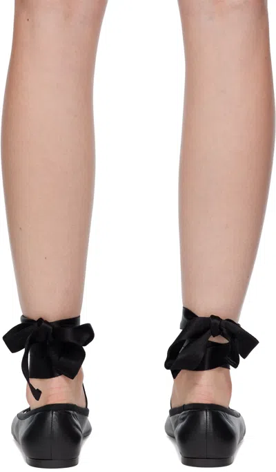 Ferragamo Black Ankle Ribbon Ballerina Flats