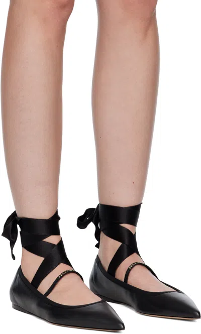 Ferragamo Black Ankle Ribbon Ballerina Flats