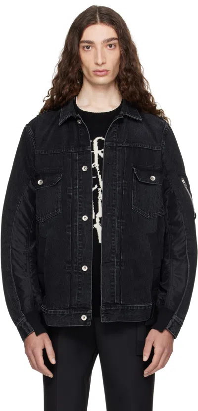 Sacai Denim Mixed Media Twill Jacket In Black