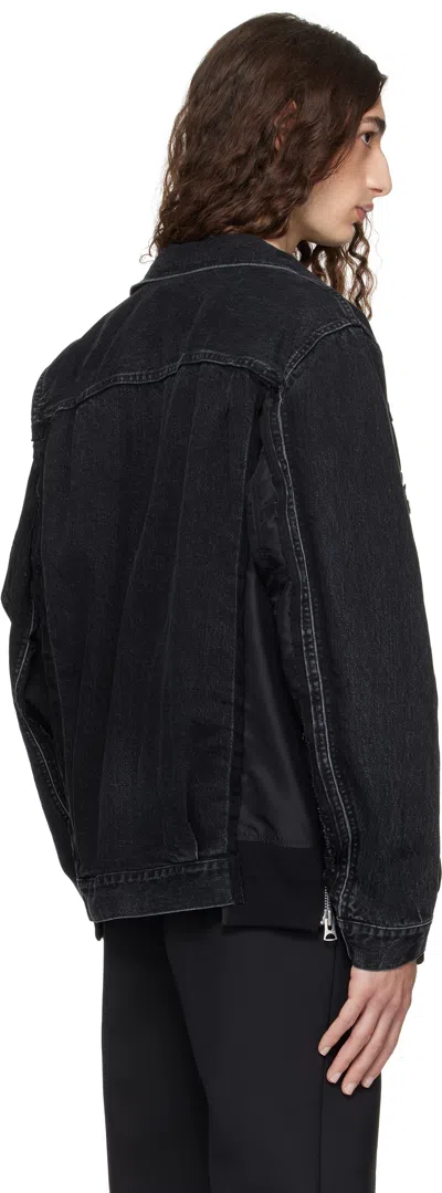 Sacai Denim Mixed Media Twill Jacket In Black
