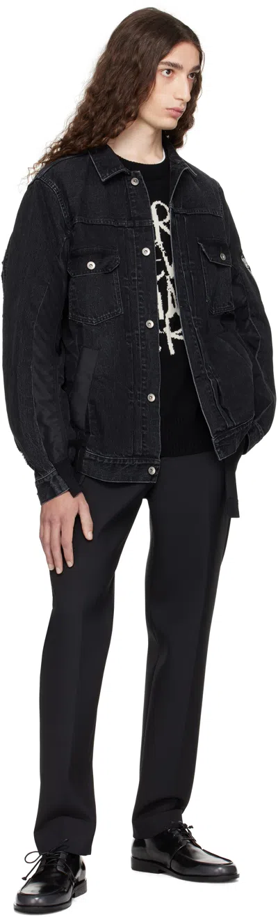 Sacai Denim Mixed Media Twill Jacket In Black