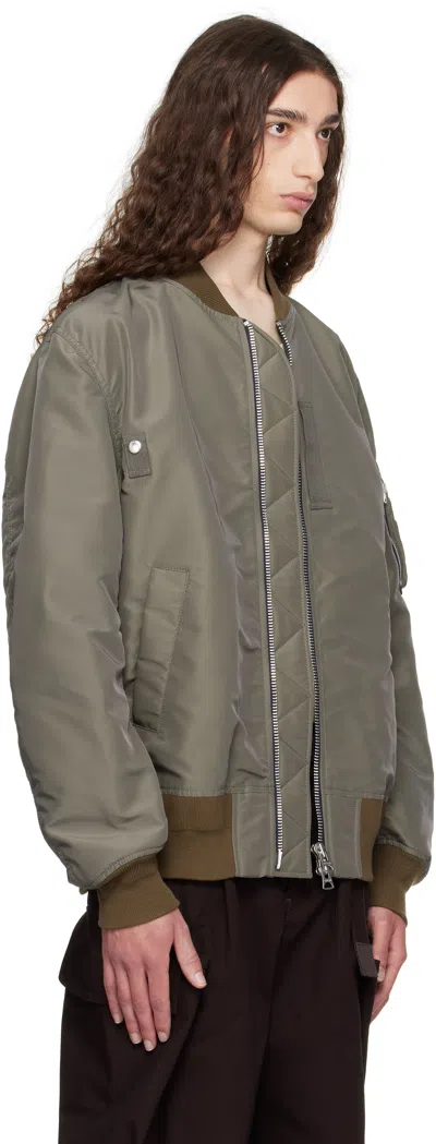 Sacai Taupe Nylon Twill Bomber Jacket In Green