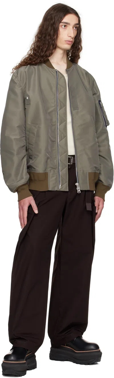 Sacai Taupe Nylon Twill Bomber Jacket In Green