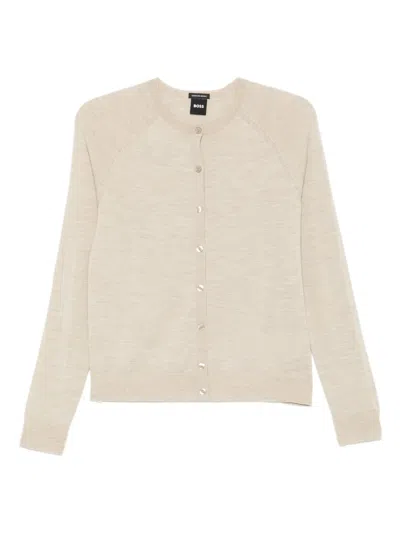 Hugo Boss Raglan-sleeve Wool Cardigan In Neutral