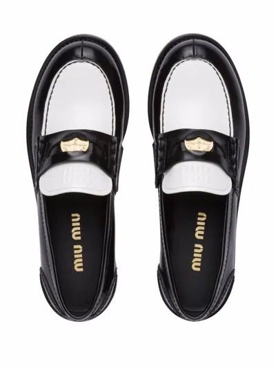 Miu Miu Black Leather Loafers In Black