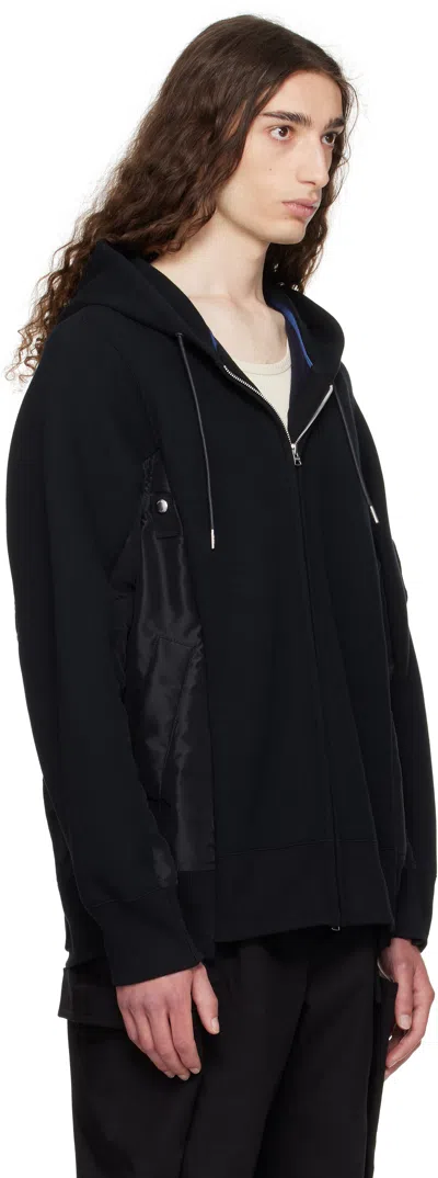 Sacai Black Sponge Sweat & Nylon Twill Hoodie In Black