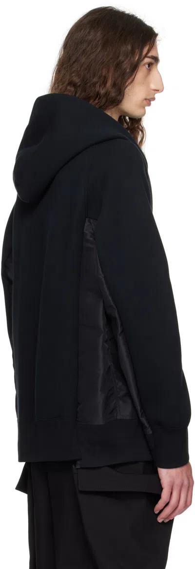 Sacai Black Sponge Sweat & Nylon Twill Hoodie In Black