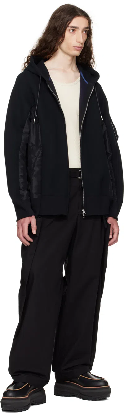 Sacai Black Sponge Sweat & Nylon Twill Hoodie In Black