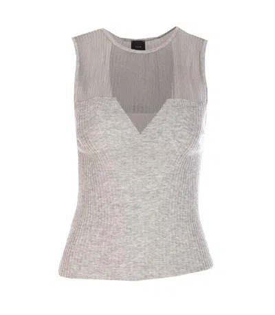 Pinko Sleeveless Ribbed Silk And Cashmere Top In Gray