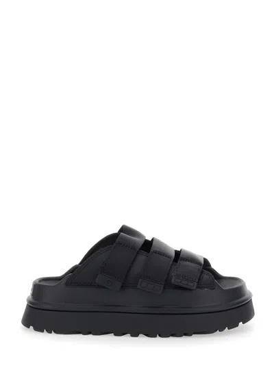 Ugg Golden Glow Black Sandals With Round Open Toe In Tech Fabric Woman