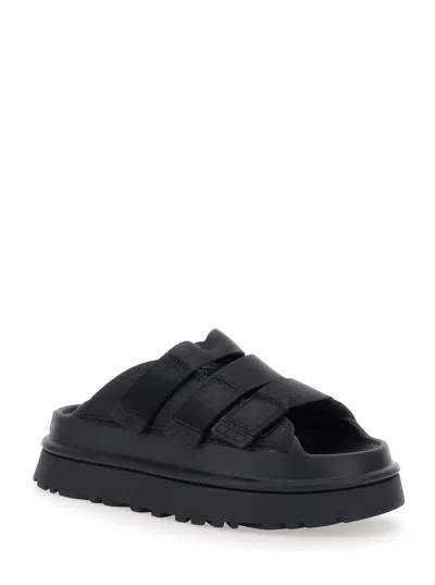 Ugg Golden Glow Black Sandals With Round Open Toe In Tech Fabric Woman