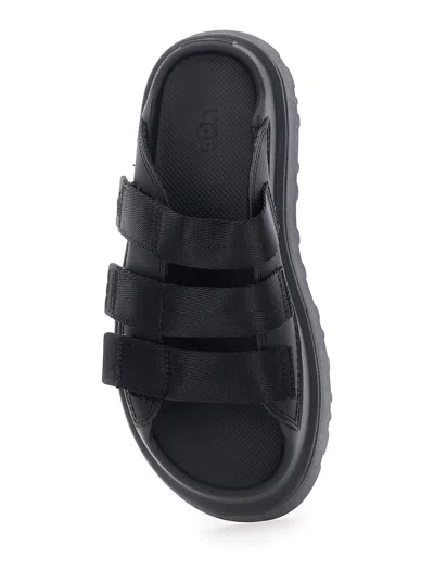 Ugg Golden Glow Black Sandals With Round Open Toe In Tech Fabric Woman